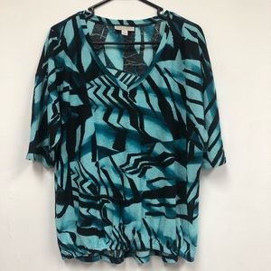 Dana Buchman Blue and Black Blouse Geometrical L